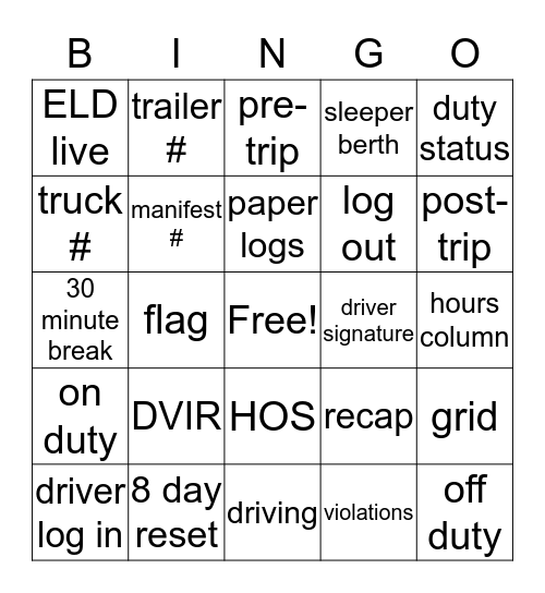 LOG Bingo Card