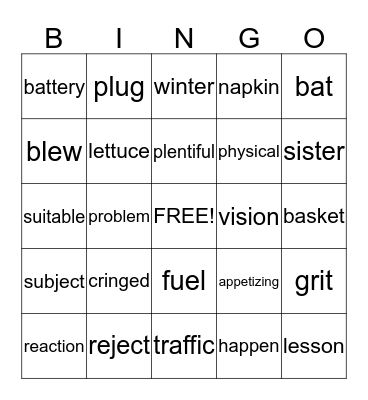 Lesson One Bingo Card