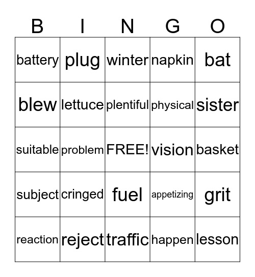 Lesson One Bingo Card