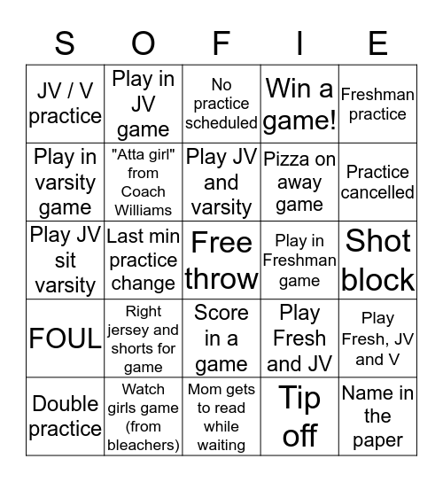 Basketball BINGO Card