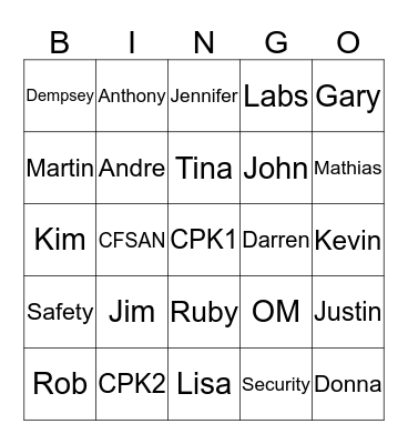 OM Safety & Facilities Holiday Party Bingo Card