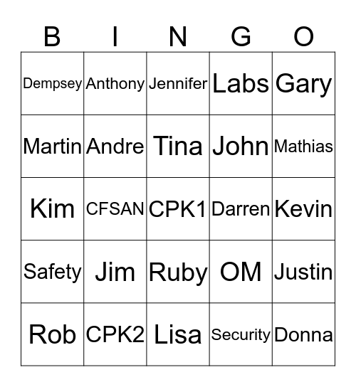 OM Safety & Facilities Holiday Party Bingo Card