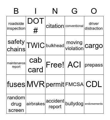Safety Bingo Card