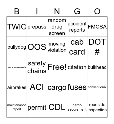Safety Bingo Card
