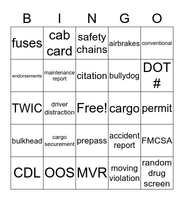 Safety Bingo Card