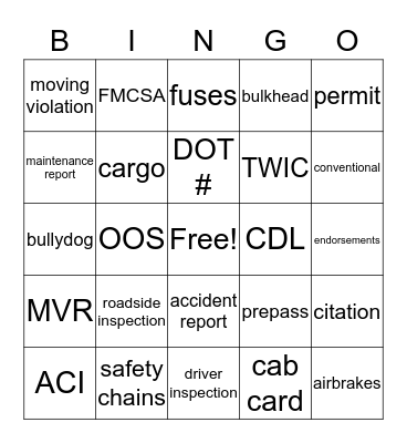 Safety Bingo Card