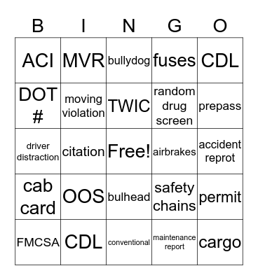 Safety Bingo Card