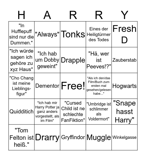 HARRY POTTER BULLSHIT BINGO Card