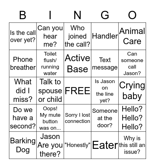 Conference Call Bingo Card