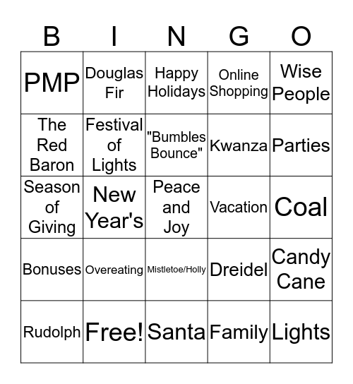 Holiday Party Bingo Card