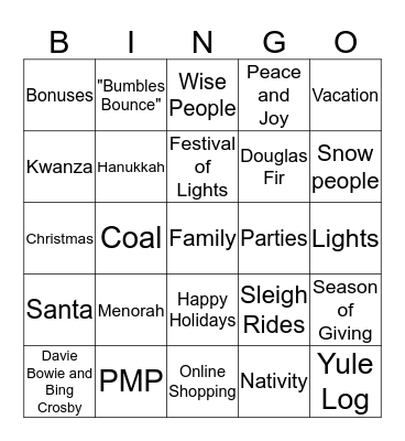 Holiday Party Bingo Card