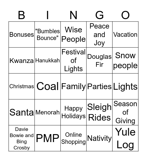 Holiday Party Bingo Card