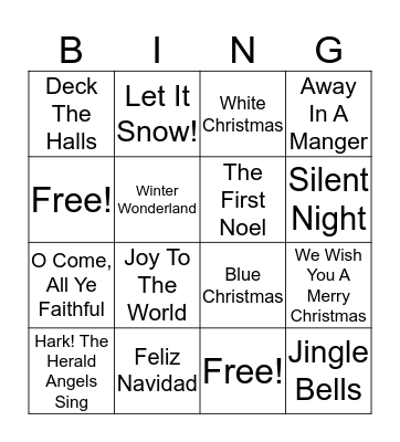 Christmas Song Bingo Card