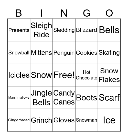 2017 Holiday Week Bingo Card