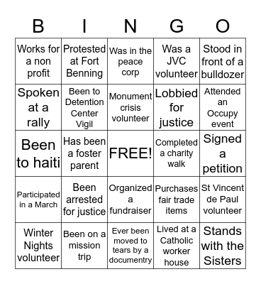 Faith In Action  Bingo Card