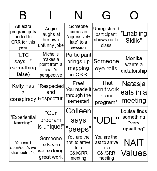 CandI Bingo Card