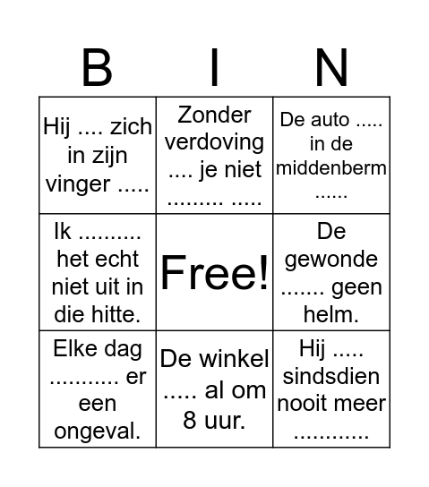sterke werkwoorden Bingo Card