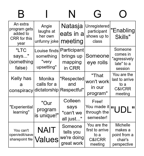 CandI Bingo Card