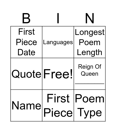 Untitled Bingo Card