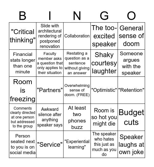 Library Meeting Bingo Card