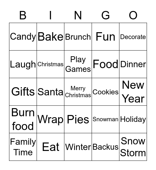 Backus Holiday Fun Bingo Card