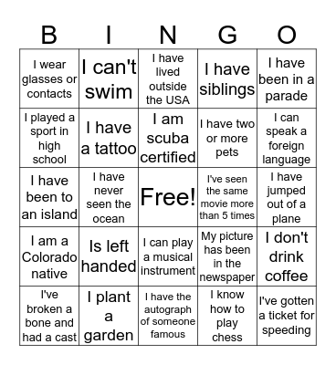 Get to Know YOU Bingo Card