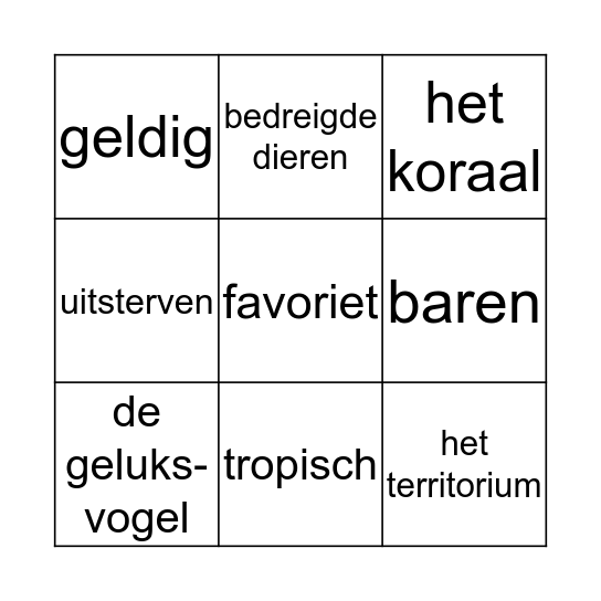 Woordenschat bingo  Bingo Card