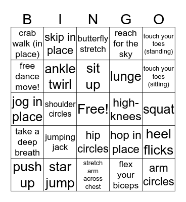 Fitness Bingo! Bingo Card