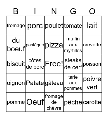 Everett's food bingo Card