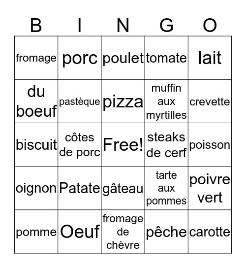 Everett's food bingo Card