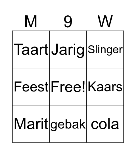 Marit 9 jaar Bingo Card