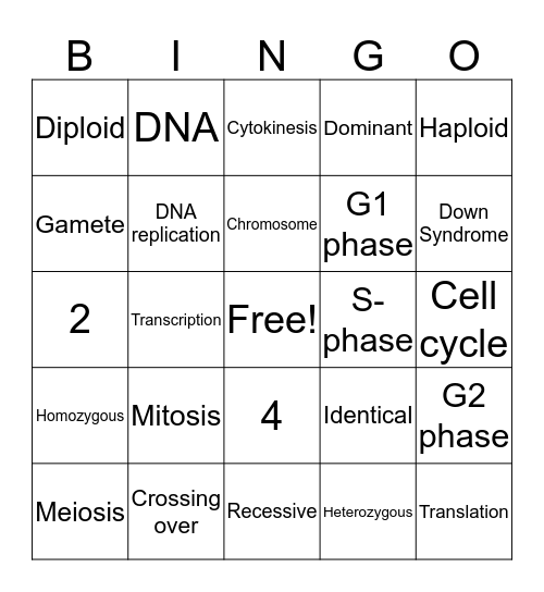 Cell Cycle Bingo Card