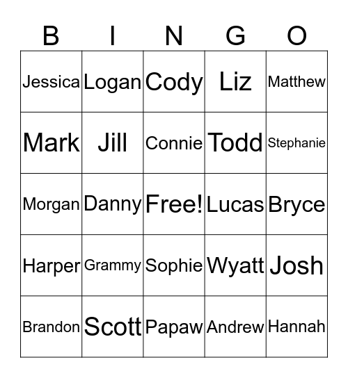 Family Bingo Card