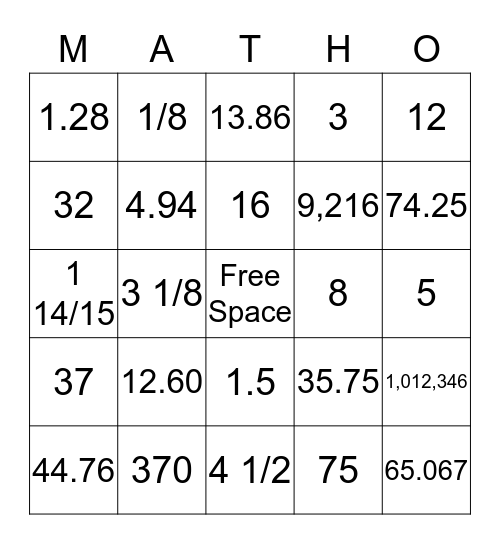1st and 2nd Quarter Review Bingo Card
