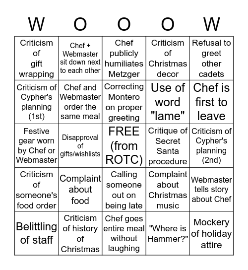 Merry Chefmas Bingo Card