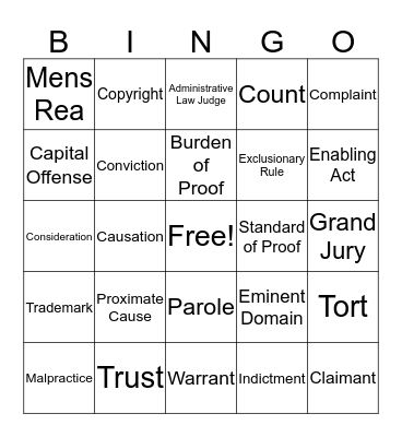 Final Law Bingo Card