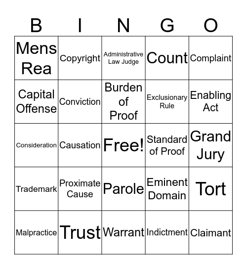 Final Law Bingo Card