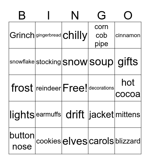 Winter Time Bingo Card