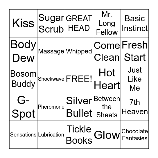 Pure Romance Bingo Card