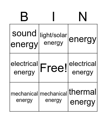 Science Unit 4 Voc. Bingo Card