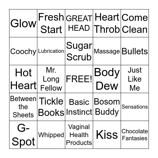 Pure Romance Bingo Card