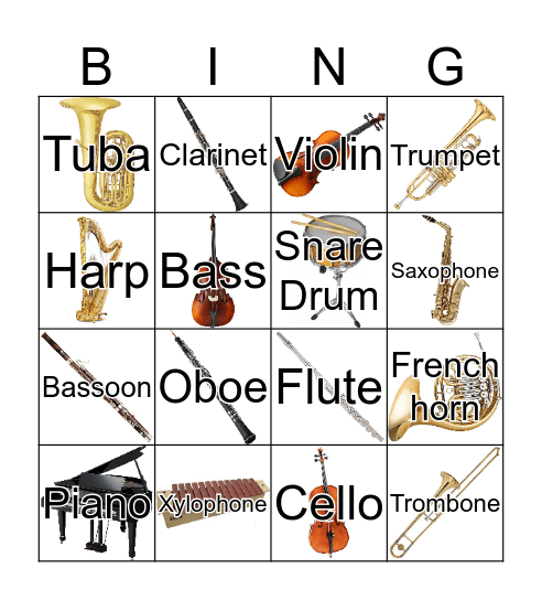 Orchestra Bingo Card