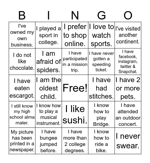Get to Know Your CoWorkers Bingo Card