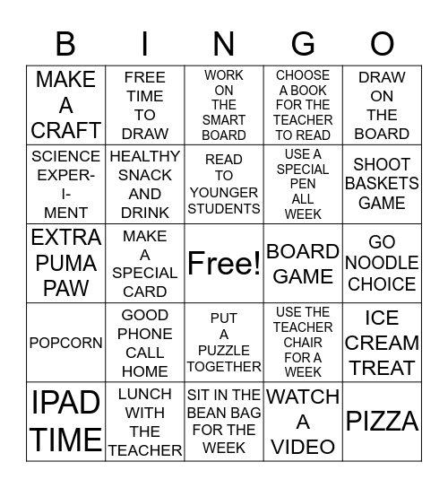 REWARD BINGO Card