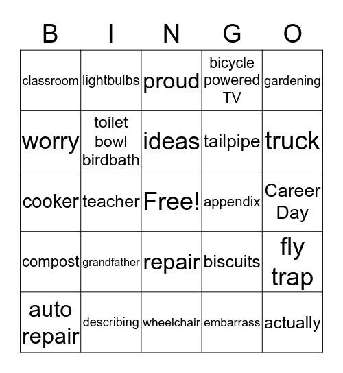 GRAMPS AT SCHOOL Bingo Card