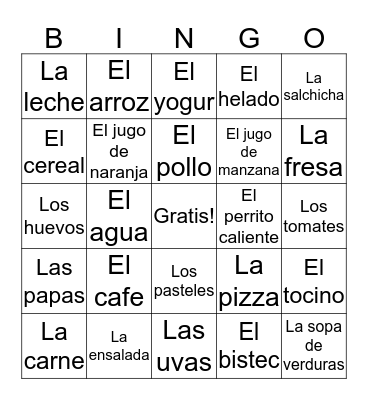 Spanish Bingo Card