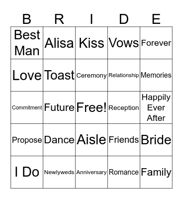 Bridal Bingo Card