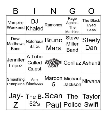 Jimmy Geez Music Bingo Card