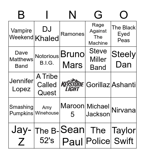 Jimmy Geez Music Bingo Card