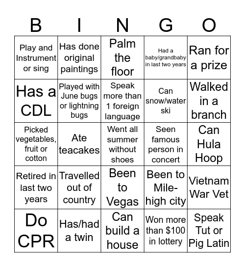 The Hill Descendants Bingo Card